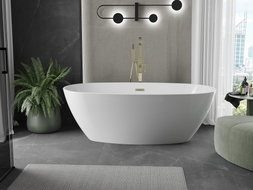 Mexen Eris freistehende Badewanne 170 x 80 cm, weiß, Überlauf gebürstetes Gold - 53441708000-55