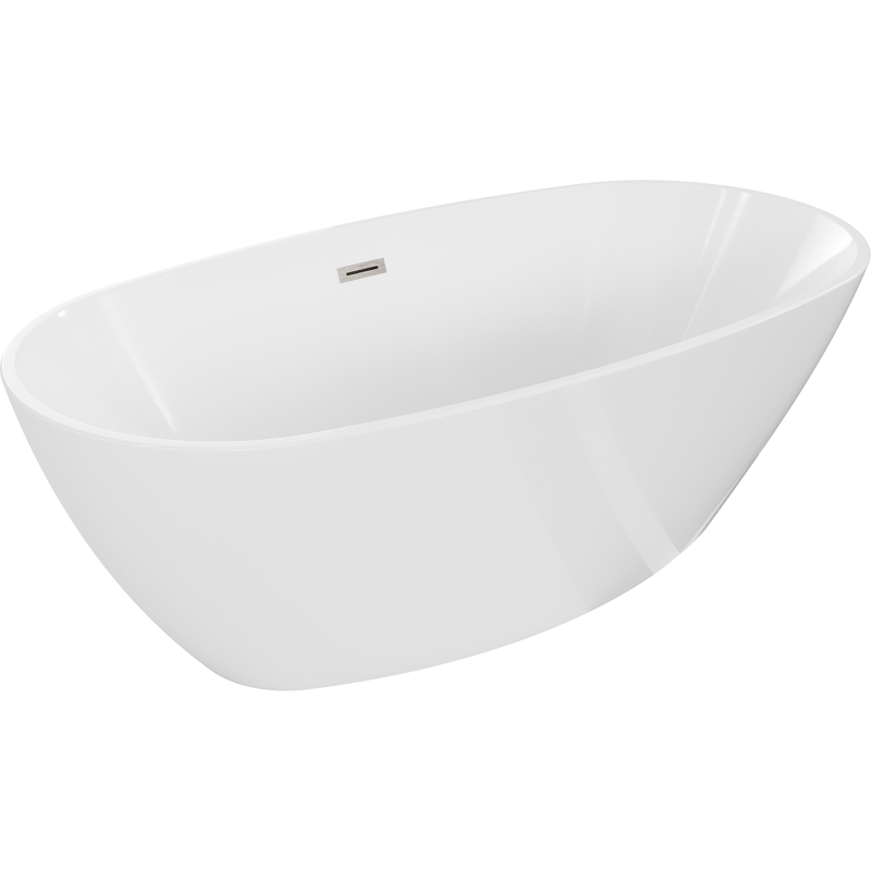 Mexen Eris freistehende Badewanne 170 x 80 cm, weiß, Überlauf gebürstetes Nickel - 53441708000-97