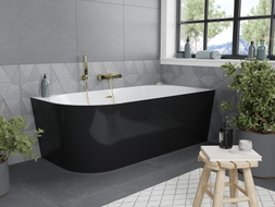 Mexen Mia freistehende Eckbadewanne rechts 170 x 80 cm, weiß/schwarz, Überlauf gold gebürstet - 52691708075P-55