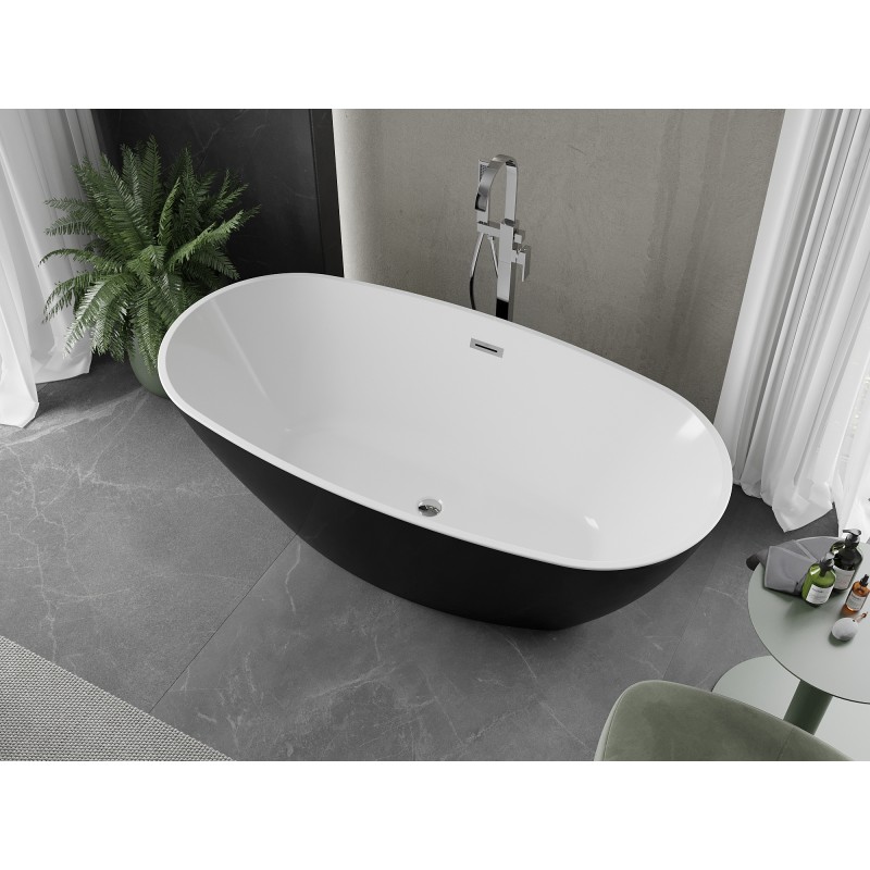 Mexen Eris freistehende Badewanne 170 x 80 cm, weiß/schwarz, Überlauf Chrom - 53441708075-01
