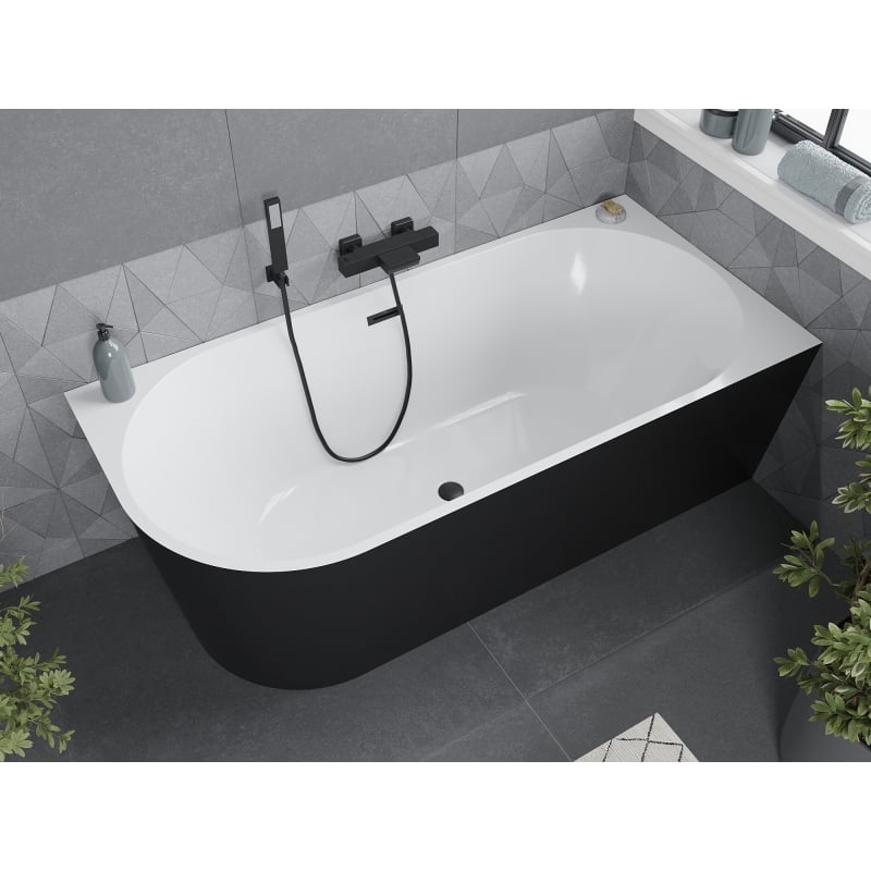 Mexen Mia Freistehende Eckbadewanne rechts 170 x 80 cm, weiß/schwarz, Überlauf schwarz - 52691708075P-70