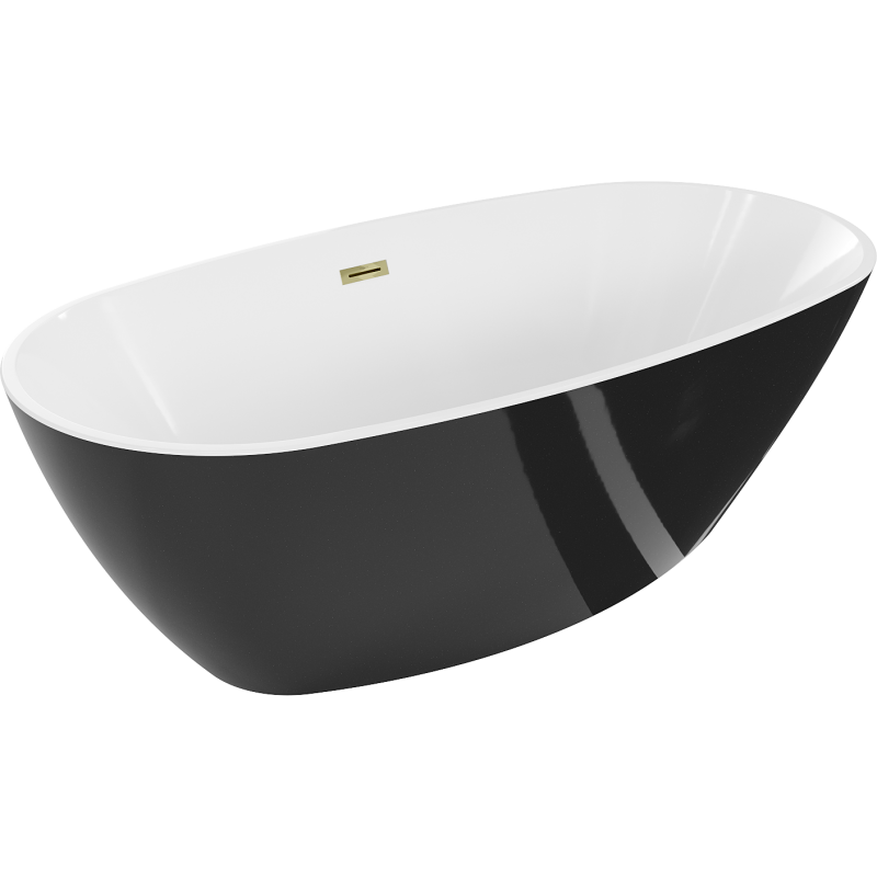 Mexen Eris freistehende Badewanne 170 x 80 cm, weiß/schwarz, Überlauf gold - 53441708075-50