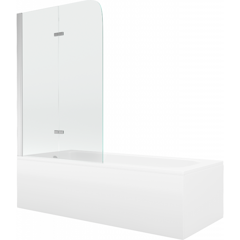 Mexen Vega Rechteckige Wanne 160 x 70 cm mit Verkleidung und 2-flügeliger 80 cm Duschwand, transparent, Chrom