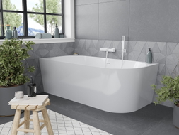 Mexen Mia freistehende Eckbadewanne links 180 x 80 cm, weiß, Überlauf weiß - 52691808000L-20