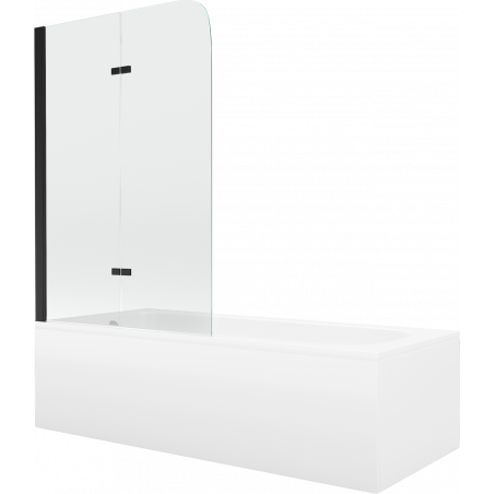 Mexen Vega Rechteckige Badewanne 160 x 70 cm mit Verkleidung und 2-flügeliger 80 cm Duschwand, transparent, schwarz