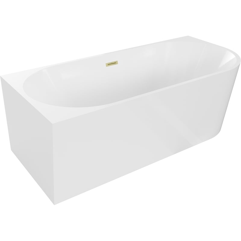 Mexen Mia freistehende Eckbadewanne links 180 x 80 cm, weiß, Überlauf in gebürstetem Gold - 52691808000L-55