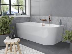 Mexen Mia Freistehende Eckbadewanne links 180 x 80 cm, weiß, Überlauf Roségold - 52691808000L-60