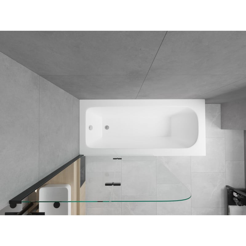 Mexen Vega Rechteckige Badewanne 160 x 70 cm mit Verkleidung und 2-flügeliger 80 cm Duschwand, transparent, schwarz