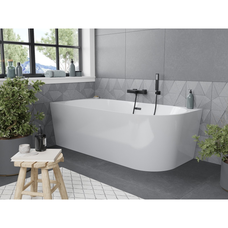 Mexen Mia Freistehende Eckbadewanne links 180 x 80 cm, weiß, schwarzer Überlauf - 52691808000L-70