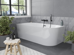 Mexen Mia Freistehende Eckbadewanne links 180 x 80 cm, weiß, schwarzer Überlauf - 52691808000L-70