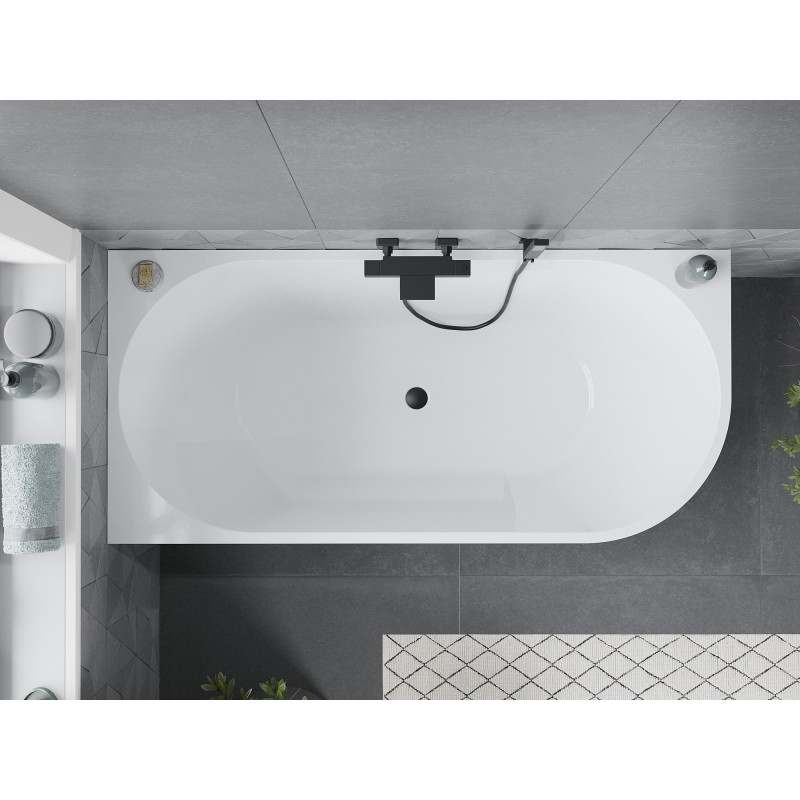 Mexen Mia Freistehende Eckbadewanne links 180 x 80 cm, weiß, schwarzer Überlauf - 52691808000L-70