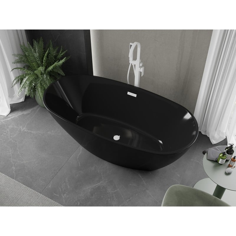 Mexen Eris freistehende Badewanne 170 x 80 cm, schwarz, weißer Überlauf - 53441708070-20