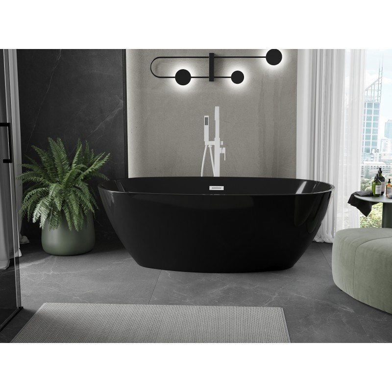 Mexen Eris freistehende Badewanne 170 x 80 cm, schwarz, weißer Überlauf - 53441708070-20