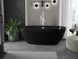 Mexen Eris freistehende Badewanne 170 x 80 cm, schwarz, weißer Überlauf - 53441708070-20