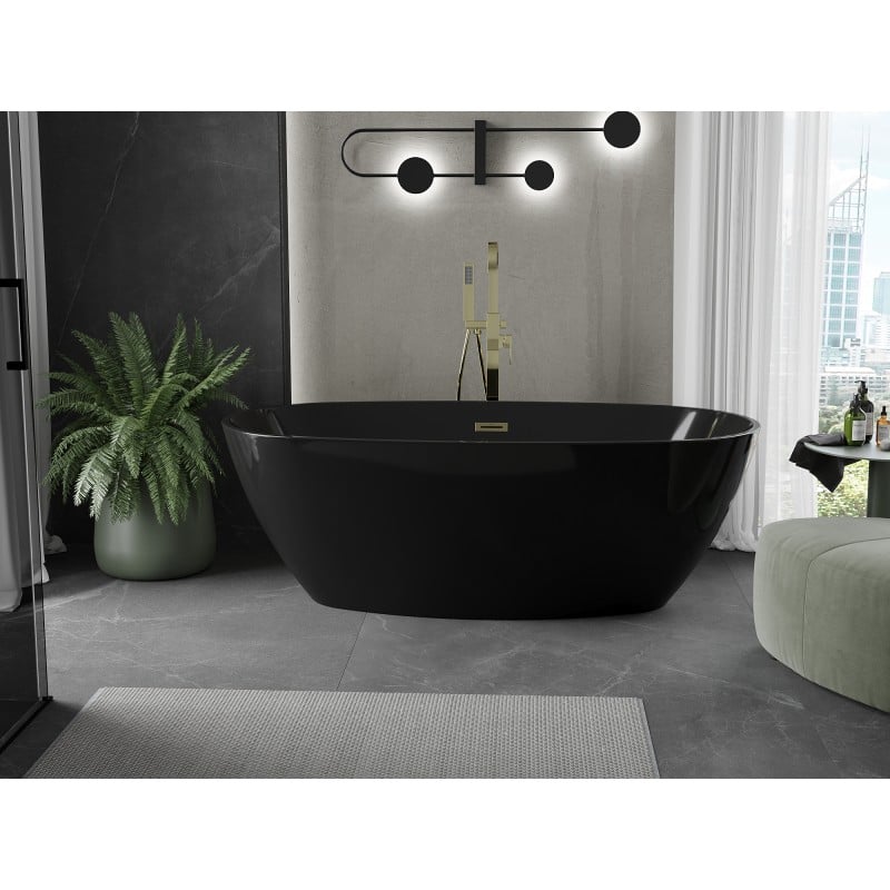 Mexen Eris freistehende Badewanne 170 x 80 cm, schwarz, Überlauf gold - 53441708070-50