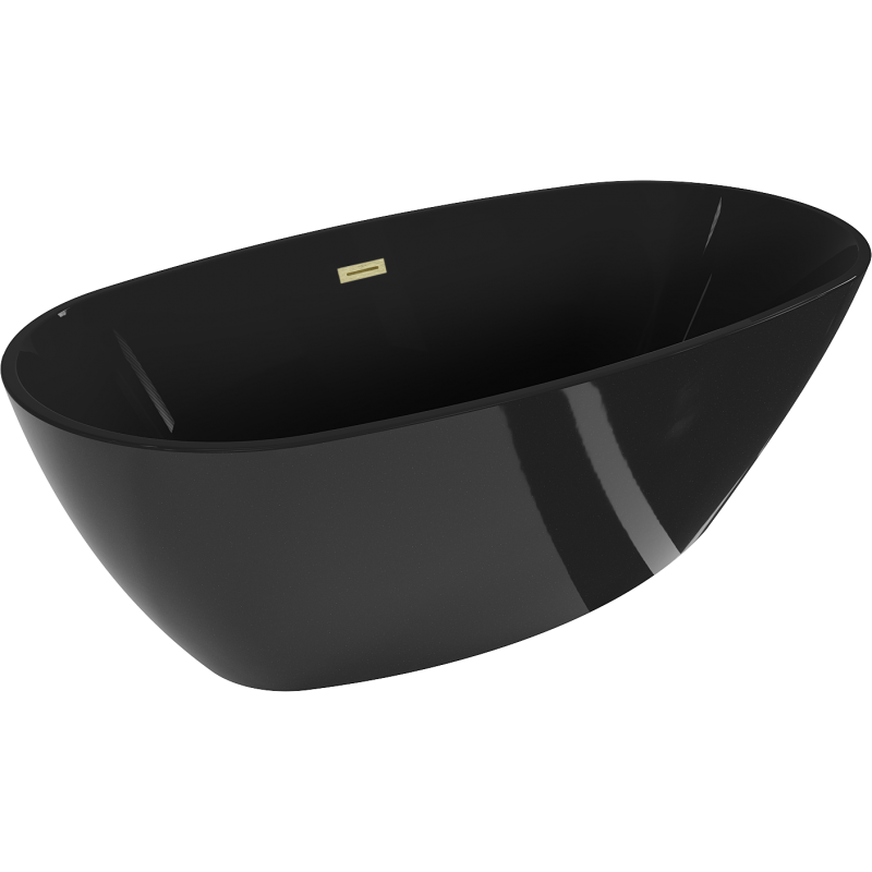 Mexen Eris freistehende Badewanne 170 x 80 cm, schwarz, Überlauf gold gebürstet - 53441708070-55