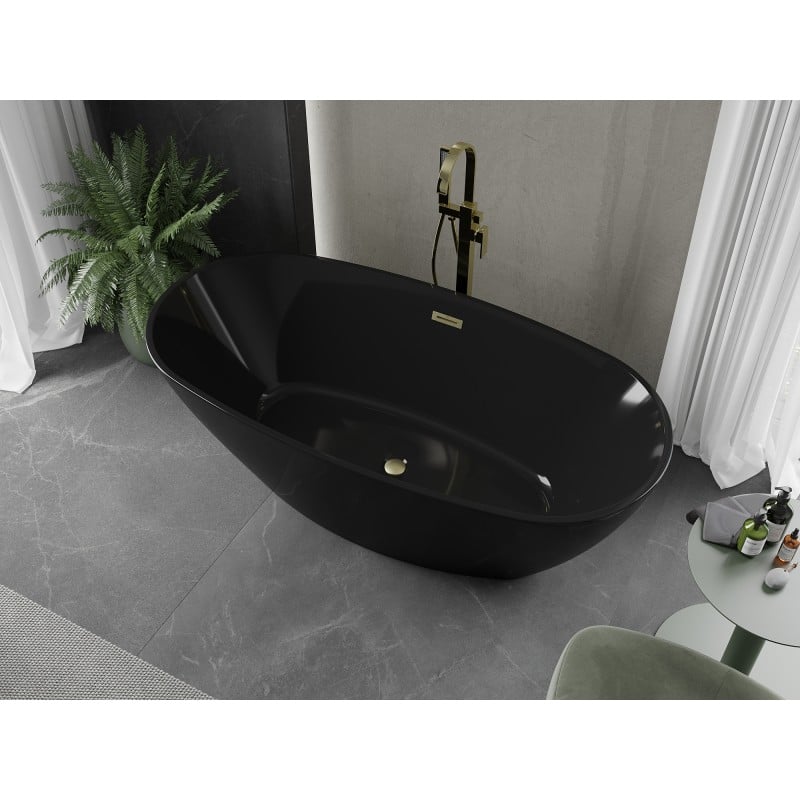 Mexen Eris freistehende Badewanne 170 x 80 cm, schwarz, Überlauf gold gebürstet - 53441708070-55