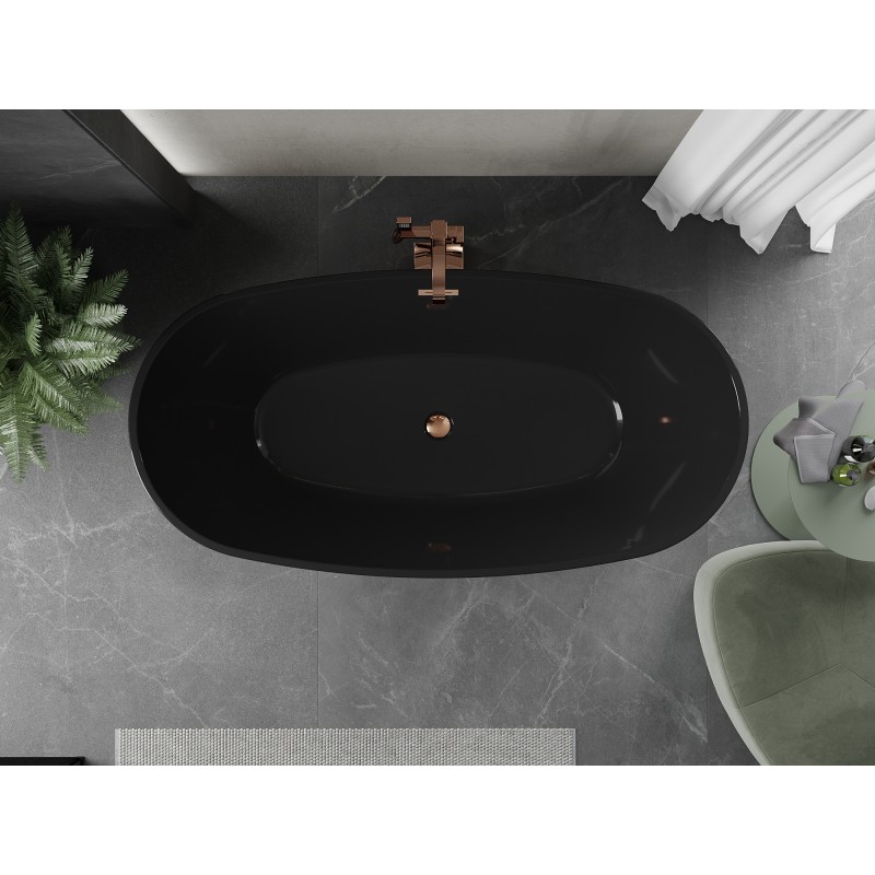 Mexen Eris freistehende Badewanne 170 x 80 cm, schwarz, Überlauf Roségold - 53441708070-60
