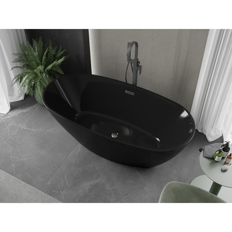 Mexen Eris freistehende Badewanne 170 x 80 cm, schwarz, Überlauf gebürstet gun gray - 53441708070-66