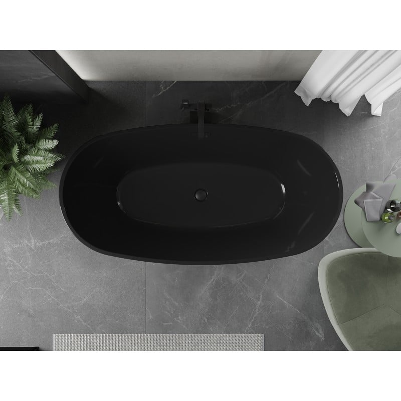 Mexen Eris freistehende Badewanne 170 x 80 cm, schwarz, Überlauf schwarz - 53441708070-70