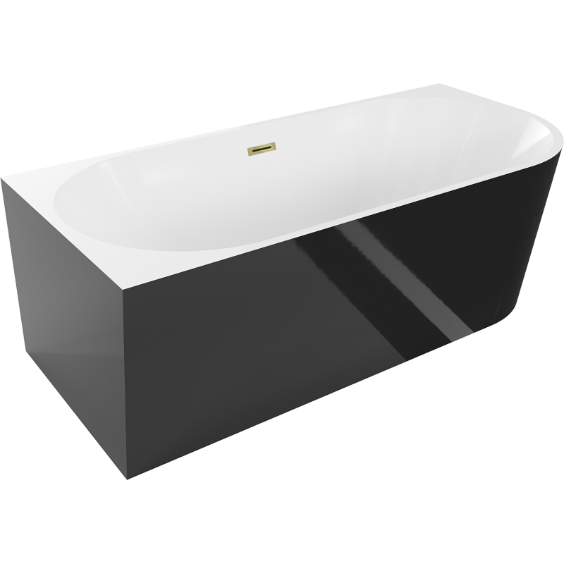 Mexen Mia freistehende Eckbadewanne links 180 x 80 cm, weiß/schwarz, Überlauf gold - 52691808075L-50