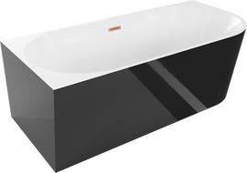 Mexen Mia freistehende Eckbadewanne links 180 x 80 cm, weiß/schwarz, Überlauf gebürstetes Kupfer - 52691808075L-65
