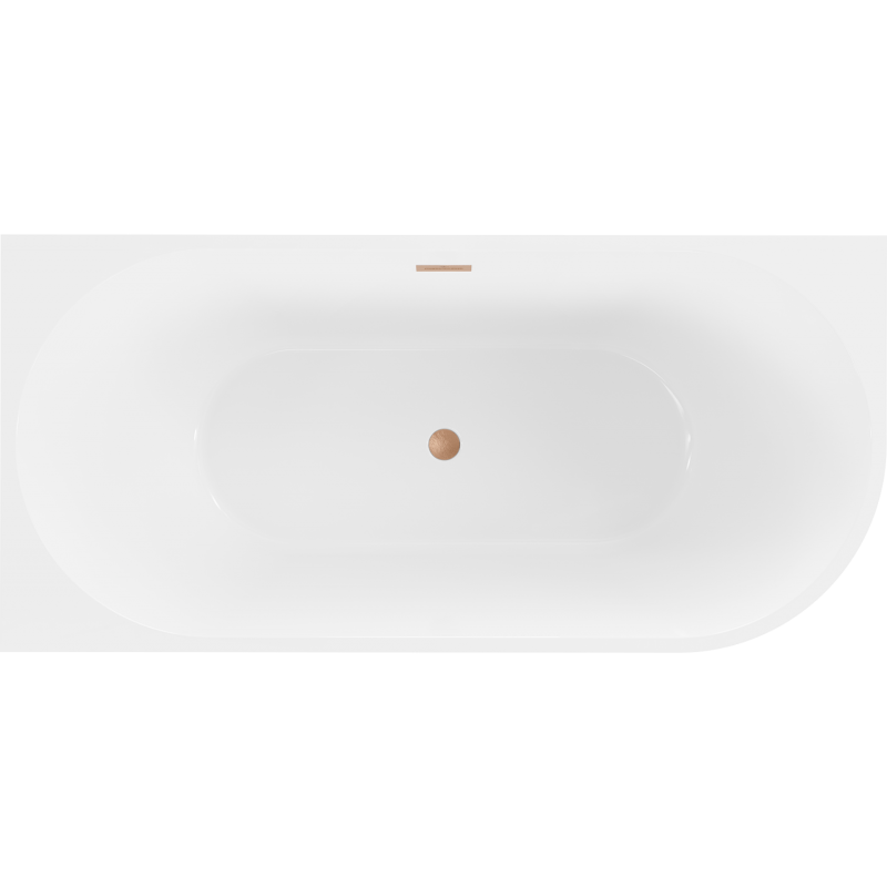 Mexen Mia freistehende Eckbadewanne links 180 x 80 cm, weiß/schwarz, Überlauf gebürstetes Kupfer - 52691808075L-65