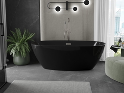 Mexen Eris freistehende Badewanne 170 x 80 cm, schwarz, Überlauf gebürstetes Nickel - 53441708070-97