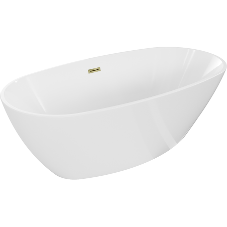 Mexen Eris Freistehende Badewanne 180 x 80 cm, weiß, Überlauf gold - 53441808000-50