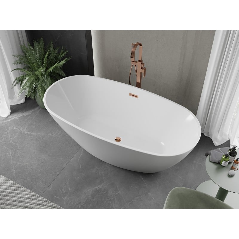 Mexen Eris freistehende Badewanne 180 x 80 cm, weiß, Überlauf Roségold - 53441808000-60