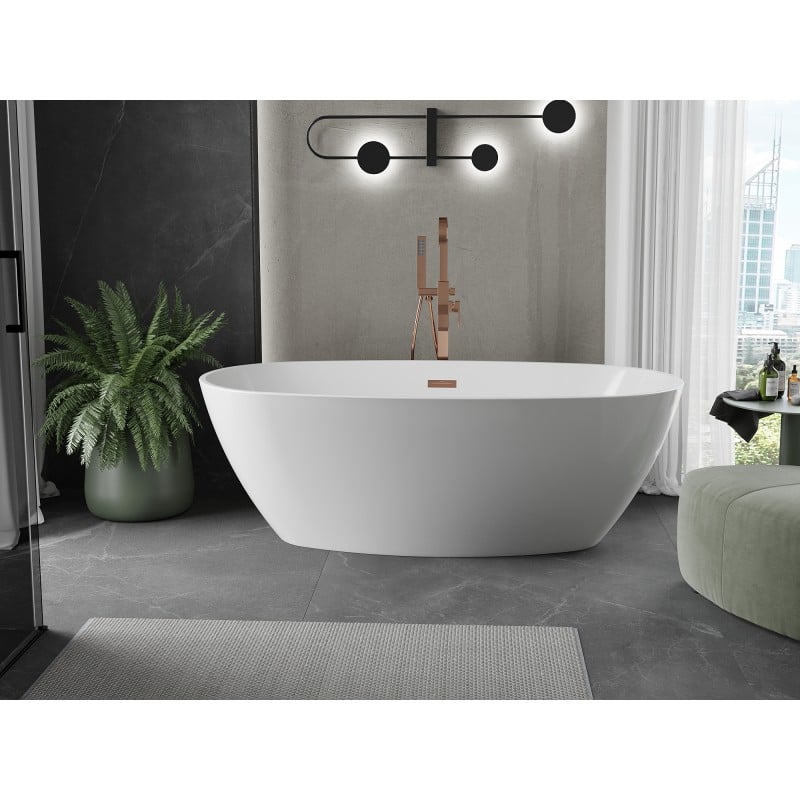 Mexen Eris freistehende Badewanne 180 x 80 cm, weiß, Überlauf Roségold - 53441808000-60