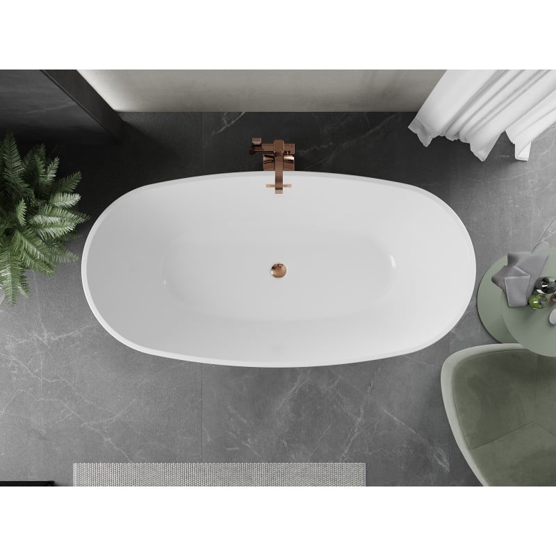 Mexen Eris freistehende Badewanne 180 x 80 cm, weiß, Überlauf Roségold - 53441808000-60
