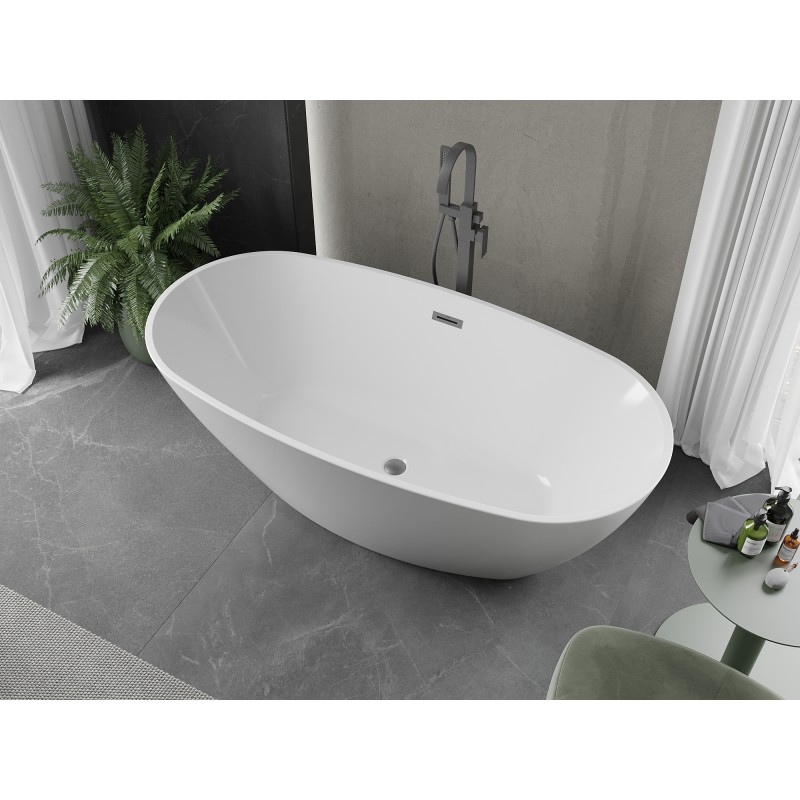 Mexen Eris freistehende Badewanne 180 x 80 cm, weiß, Überlauf gun gray gebürstet - 53441808000-66