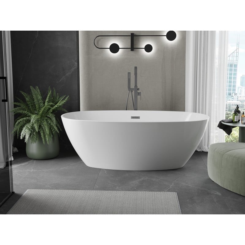 Mexen Eris freistehende Badewanne 180 x 80 cm, weiß, Überlauf gun gray gebürstet - 53441808000-66