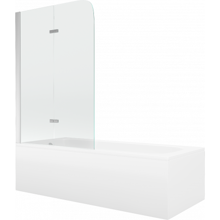 Mexen Vega Rechteckige Badewanne 160 x 70 cm mit Verkleidung und 2-flügeliger 100 cm Duschwand, transparent, Chrom