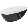 Mexen Eris freistehende Badewanne 180 x 80 cm, weiß/schwarz, Überlauf gold gebürstet - 53441808075-55