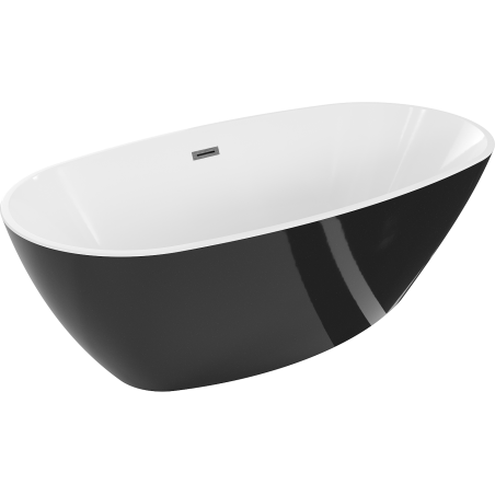 Mexen Eris freistehende Badewanne 180 x 80 cm, weiß/schwarz, Überlauf Gun Gray gebürstet - 53441808075-66