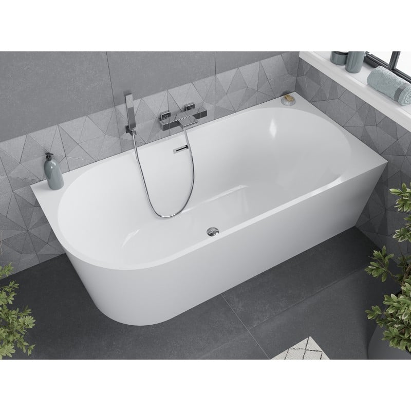 Mexen Mia Freistehende Eckbadewanne rechts 180 x 80 cm, weiß, Überlauf chrom - 52691808000P-01