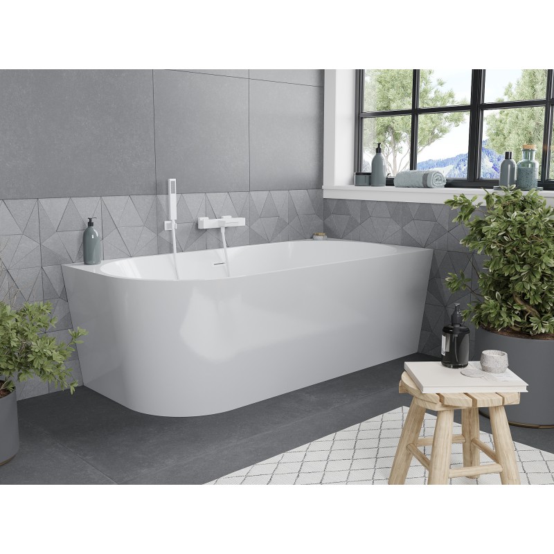 Mexen Mia freistehende Eckbadewanne rechts 180 x 80 cm, weiß, Überlauf weiß - 52691808000P-20