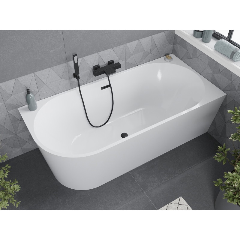 Mexen Mia freistehende Eckbadewanne rechts 180 x 80 cm, weiß, Überlauf schwarz - 52691808000P-70