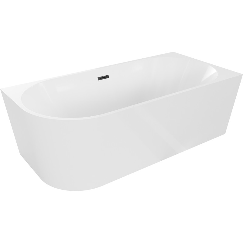 Mexen Mia freistehende Eckbadewanne rechts 180 x 80 cm, weiß, Überlauf schwarz - 52691808000P-70