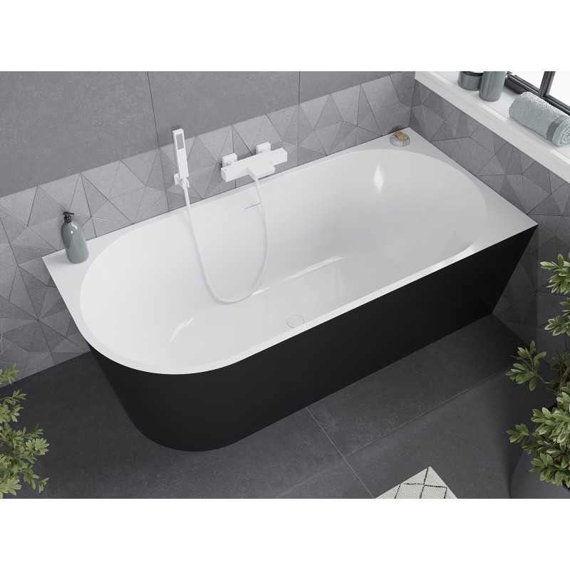 Mexen Mia Freistehende Eckbadewanne rechts 180 x 80 cm, weiß/schwarz, weißer Überlauf - 52691808075P-20