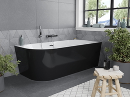 Mexen Mia freistehende Eckbadewanne rechts 180 x 80 cm, weiß/schwarz, Überlauf chrom - 52691808075P-01