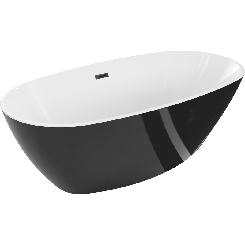 Mexen Eris Freistehende Badewanne 180 x 80 cm, weiß/schwarz, schwarzer Überlauf - 53441808075-70