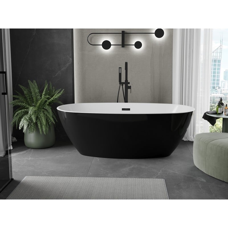 Mexen Eris Freistehende Badewanne 180 x 80 cm, weiß/schwarz, schwarzer Überlauf - 53441808075-70