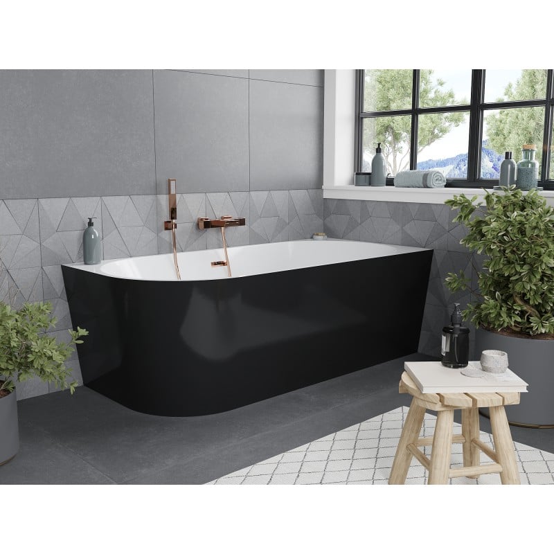 Mexen Mia Freistehende Eckbadewanne rechts 180 x 80 cm, weiß/schwarz, Überlauf Roségold - 52691808075P-60