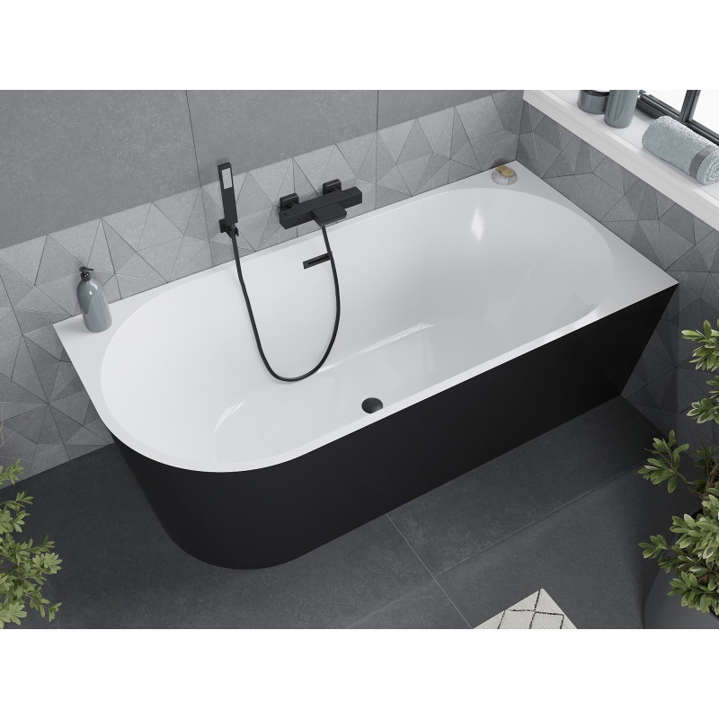 Mexen Mia freistehende Eckbadewanne rechts 180 x 80 cm, weiß/schwarz, Überlauf schwarz - 52691808075P-70