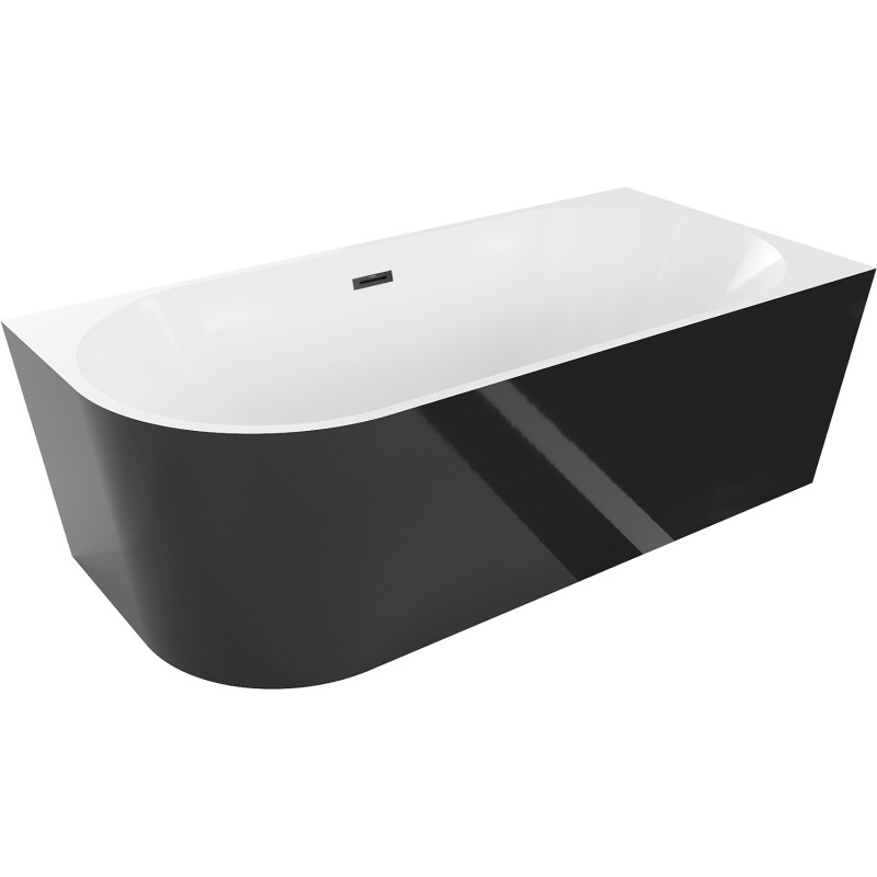 Mexen Mia freistehende Eckbadewanne rechts 180 x 80 cm, weiß/schwarz, Überlauf schwarz - 52691808075P-70