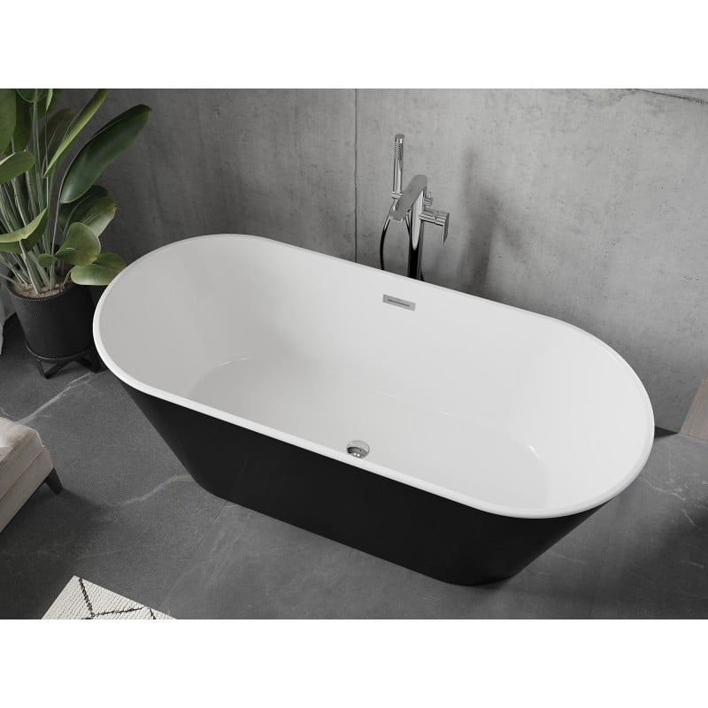 Mexen Flavia freistehende Badewanne 150 x 75 cm, weiß/schwarz, Überlauf chrom - 54031507575-01