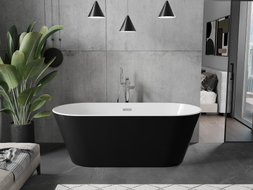 Mexen Flavia freistehende Badewanne 150 x 75 cm, weiß/schwarz, Überlauf chrom - 54031507575-01